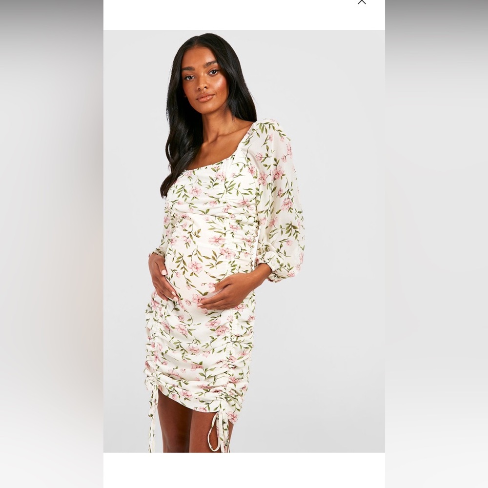 BOOHOO Maternity Ruched Tie Dress